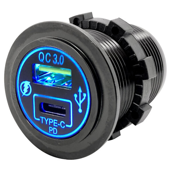 USB Charging Dual Ports, Round,A = 5 VDC @ 1.1A &                         C = 5 VDC @ 1.0A Illuminated