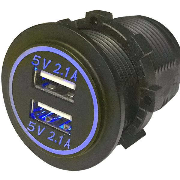 USB Charging Dual Ports, Round,A = 5 VDC @ 2.1A &                         A = 5 VDC @ 2.1A, Illuminated